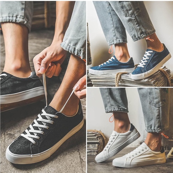 Mens Canvas Shoes White Sneakers Low Top Lace Up Casual Shoes 11 - Picture 6 of 11